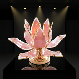 Modern Aesthetic Lotus Table Lamp Pink Glass Petal <b>Lampshade</b> Solid Metal Base E26 Decorative Table Light For Interior Decor - Product Image 6
