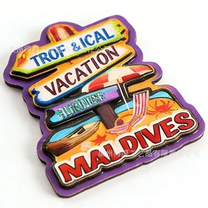 Imán de nevera de madera de Maldivas, recuerdo de viaje de playa tropical en 3D, forma irregular - Product Image 1