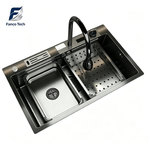 Lavello a Cascata Digitale 750 SUS304 Nero con Goffratura a Nido d'Ape e Portacoltelli Integrato, Dimensioni Personalizzabili per Villa - Product Image 4