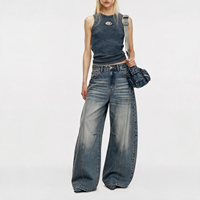 Jean large taille haute pour femme, style européen et américain, décontracté, coupe droite, en denim. Échantillon personnalisé pris en charge, OEM, ODM, vente en gros.