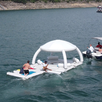 Plateforme aquatique gonflable pliable avec tente, île flottante Drop Stitch avec auvent pour le camping aquatique, les loisirs et les fêtes