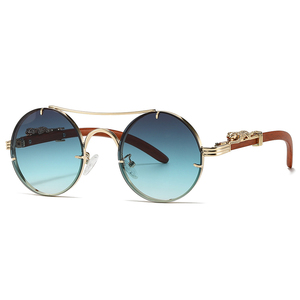 Lunettes de soleil de luxe vintage pour femmes, monture ronde à double pont, style punk, avec décoration léopard doré et branches en <span class=keywords><strong>bois</strong></span>, modèle 2026, pour hommes et femmes - Product Image 6