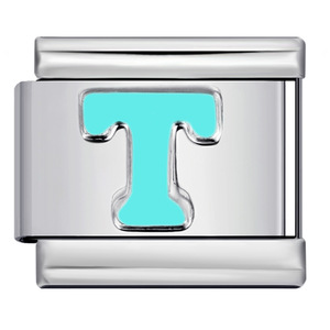 Abalorios de acero inoxidable con letras inglesas en azul cielo para hacer pulseras, cuentas modulares italianas de forma rectangular, accesorios de joyería DIY - Product Image 5