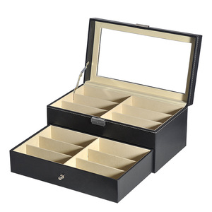 กล่องใส่แว่นตาทรงสี่เหลี่ยมพร้อมฝาพับแบบลึก หน้าต่างใส ช่องเก็บแบบลิ้นชักสำหรับแว่นกันแดด ทำจากหนัง PU - Product Image 1