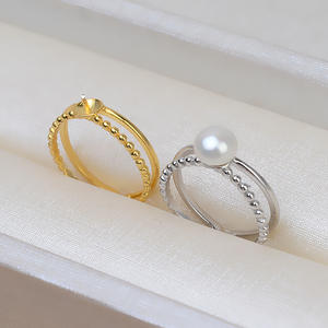 Bague en argent S925 tendance japonaise et coréenne pour femme, style vide à incrustation, avec ouverture réglable, pour bijoux DIY en perles et accessoires - Product Image 1