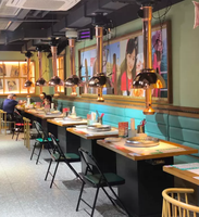 Diseño Moderno de Bar Restaurante Retro de Lujo en Madera, Sofás y Sillas de Cuero para Cafetería Naranja, Mesas para Proyectos de Restaurantes