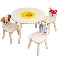 나무 만화 테이블과 의자 세트 1 테이블 3 의자 게임 및 유아용 식탁