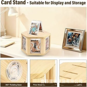 Porte-cartes en bois 20 cm, support rotatif hexagonal en bois massif pour cartes de collection, cadre photo, décoration de chambre et de salon - Product Image 3