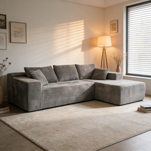 Canapé modulaire rustique <span class=keywords><strong>en</strong></span> forme de L pour coin détente familial, <span class=keywords><strong>en</strong></span> tissu côtelé vert foncé, avec coussins multi-amovibles et structure compressée sans armature - Product Image 1