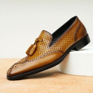 Summer Men's Handmade Stylish Fringed Pointed Toe Breathable Casual <b>Shoes</b> Oxford Office <b>Shoes</b> <b>Height</b> <b>Increasing</b> Anti-Slip - Product Image 6