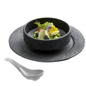 High-End ristorante di lusso moderno set di stoviglie pietra bianca e nera glassa piatti tazze riutilizzabili <span class=keywords><strong>posate</strong></span> di riposo per la vendita - Product Image 5