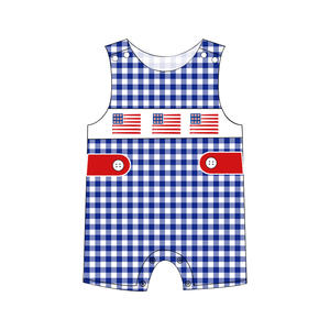 Conjuntos de Niño Personalizados Más Vendidos, Pantalones Cortos a Cuadros Azul Rey, Venta al Por Mayor, Apliques del 4 de Julio, Conjuntos de Niño para Primavera - Product Image 3