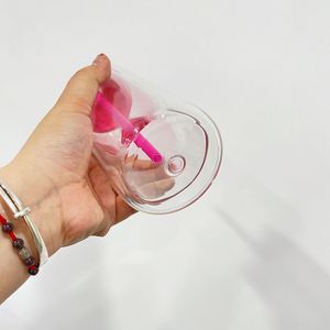 Gobelet en verre à double paroi réutilisable de 12 oz et 15 oz, pré-percé, avec couvercle en plastique et paille, style boule à neige - Product Image 4