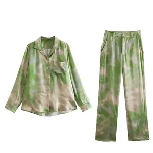 Fashion Home Casual Two Piece Women's Tie Dye Casual Loose Set Long Sleeve+High Waist Pants 51512