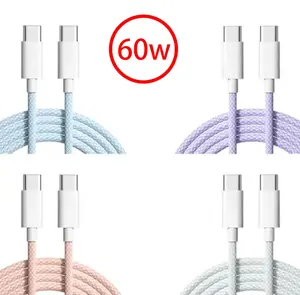 Kabel USBC pengisian daya Cepat 60W kabel kepang Macaron beberapa warna transmisi Data tersedia dengan harga pabrik