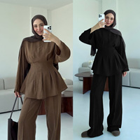 Ensemble de 2 pièces pour femmes musulmanes Vêtements islamiques Ensemble de costumes pour femmes musulmanes Modest Winter Abaya Tunics Oversize Match Pants