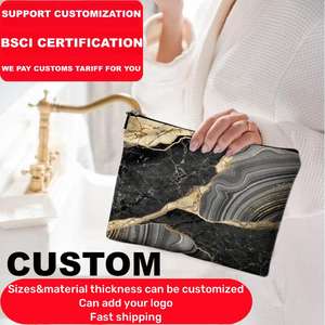 Fait sur mesure mignon noir cosmétique organisateur toile imperméable drôle femmes fermeture éclair voyage toilette lavage pochette marbre maquillage sacs - Product Image 2