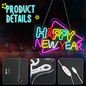 Insegna al Neon 'Felice Anno Nuovo' Colorata, Insegna LED per Festività, Decorazione Murale Natalizia, Scritta 'Cheers' per Natale - Product Image 3