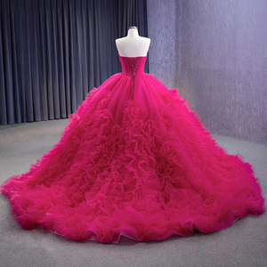 High-End Fuchsia Beading Pearl Sequins Cascading Ruffles Prom Dresses <b>Strapless</b> <b>Corset</b> Sleeveless Prom Formal Dresses Rsm231108 - Product Image 2