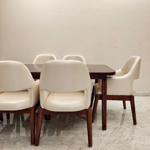 Ensemble de table à manger en teck minimaliste moderne avec chaises à dossier solide, design ovale écologique pour salle à manger à domicile - Product Image 2