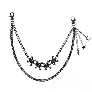 yueli Heavy Metal <b>Skull</b> Cross Double Layer Black Waist Chain With Moon Star Pendant Casual Hip Hop Fashion - Product Image 5