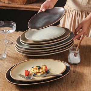Japanese Style <b>Ceramic</b> Dinner <b>Plate</b> Restaurant Kitchenware Vintage Porcelain Barbecue Steak Pasta <b>Plate</b> Household Fish Dishes - Product Image 2