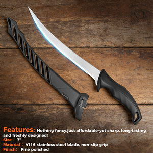 फैक्टरी थोक कम कीमत काले स्टेनलेस स्टील रसोई चाकू सैल्मन फिशिंग चाकू आउटडोर शिविर मछली पकड़ने वाला चाकू - Product Image 2