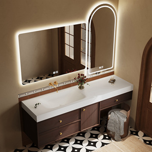 <span class=keywords><strong>Mobile</strong></span> da <span class=keywords><strong>Bagno</strong></span> in Stile Retrò con Lavabo, <span class=keywords><strong>Mobile</strong></span> in Legno Massello con Lavabo Singolo, Armadietto con Specchio Intelligente per Bagni Moderni - Product Image 2