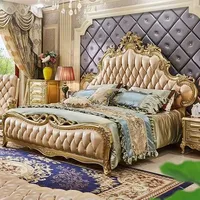 Cama King de Lujo Estilo Princesa Real Tallada en Madera Maciza Europea para el Hogar y Hotel