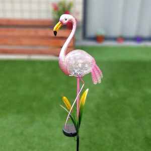 Solar Flamingo Garden Light With Crack Glass <b>Ball</b> <b>LED</b> Solar Powered Outdoor Decor Water Resistant Free Standing - Product Image 1