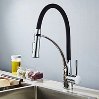 Robinet extractible en laiton chromé 360 °   Robinet de cuisine à cartouche céramique à double flux d'eau anti-brûlure rotatif