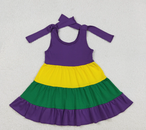Conjunto de Vestido de Fiesta para Niñas GSD2888 en Colores Morado, Amarillo y Verde, Largo hasta la Rodilla, para Mardi Gras - Product Image 4