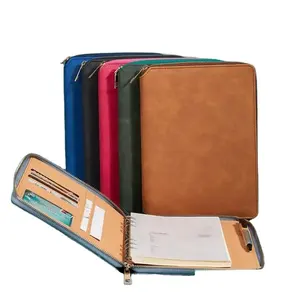 A5 Notebook Leather Travel Journal Leather Cover Zippered Portfolio With Pencil Holder, Phone Pocket and Cables Organizer
