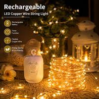 Wiederaufladbare LED-Kupferdraht-Lichterkette mit 8 Modi und Timer, Typ-C-Ladefunktion, Feenlichter für Weihnachten, Feiertage, Heim, Party, Raumdekoration