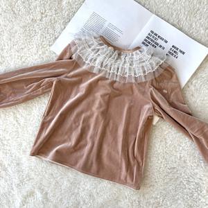 Chemise à manches longues en velours pour filles, 100% polyester, col rond, douce et agréable pour la peau, style européen-américain - Product Image 4