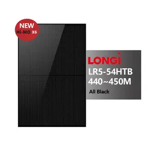 Longi LR5-54HTB 440 ~ 450M 전체 블랙 새로운 하이 모 6x pv 모듈 가격 440W 450 와트 445w 홈 지붕 태양 전지 패널