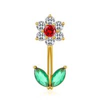 Cincin Pusar Wanita Grosir Motif Bunga Cantik, Barbell Lengkung Zirkon, Baja Tahan Karat 316L, Perhiasan Tubuh, Hadiah Fashion