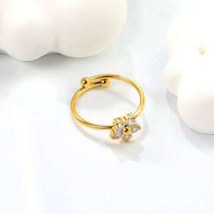 แหวนเปิดรูปดอกไม้ประดับเพชรซิคอน ชุบทอง 18k ทำจากสแตนเลสสตีล สำหรับผู้หญิง ของขวัญ เครื่องประดับ - Product Image 4