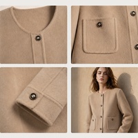 Veste en laine de chameau style tweed élégante Weisilili pour l'automne et l'hiver, à simple boutonnage, courte, en laine de soie véritable pour femmes