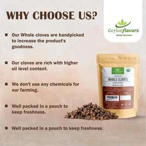 Arômes de Ceylan frais, purs et biologiques 3,5 oz. Clous de girofle entiers cueillis à la main, certifiés biologiques USDA, récoltés dans les fermes du Sri Lanka - Product Image 4