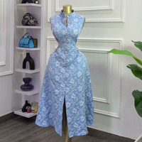 Robe sans manches imprimée avec logo personnalisé, élégante, à col montant, vente en gros, collection été 2027, directement de l'usine