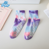 Chaussettes de Pilates neutres personnalisées Tie-Dye, vente en gros, broderie personnalisée, logo, chaussettes en coton 32*2S de haute qualité