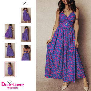 Dear-Lover Abito Lungo Maxi Boho da Donna all'Ingrosso, Stampa Floreale, Scollo a V Intrecciato, Schiena Scoperta con Lacci - Product Image 1