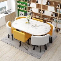 Table à manger moderne minimaliste en MDF avec bord doré, 6 chaises pour bureau, réception, formation, réunion, ensemble de table à manger
