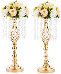 Золотые центральные части стола Высокий Кристалл цветок стенд Свадьба дорога свинцовый высокие Цветочные держатели центральный элемент Хрустальная Цветочная люстра