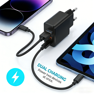 อะแดปเตอร์ชาร์จเร็ว 20W หัวปลั๊ก EU แบบ USB-C ชาร์จเร็วสองพอร์ต PD QC3.0 สำหรับ <span class=keywords><strong>iPhone</strong></span> 17 16 15 <span class=keywords><strong>14</strong></span> 13 สมาร์ทวอทช์ และหูฟัง - Product Image 3