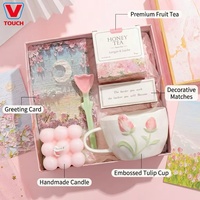 Coffret cadeau d'entreprise personnalisable, tasse en céramique rose tulipe de luxe, ensemble cadeau avec logo et couleur personnalisés - Fait main