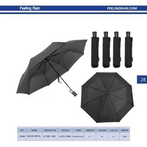 Paraguas Plegable de Tres Secciones Feeling Rain, 21 Pulgadas, 8 Varillas, Apertura Automática, Marco de Metal Negro, Resistente al Viento, Diseño Minimalista, para Viajes, Uso Adulto - Product Image 1