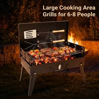 Barbecue au charbon de bois portable et pliable, style boîte, pour camping en plein air, pique-nique, cuisson en extérieur, fête dans la cour