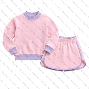 Set coordinato gonna e felpa girocollo patchwork personalizzabile per bambine in French Terry, collezione Autunno Inverno 2026 - Vendita all'ingrosso - Product Image 6